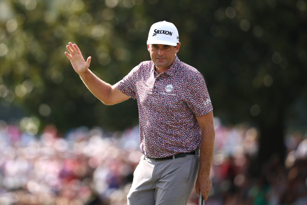 Keegan Bradley reacts on the 18th green during the final round of the Tour Championship 2025