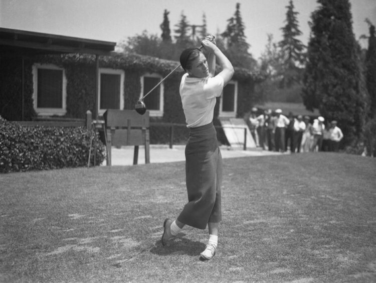 (Original Caption) 1933-Los Angeles, CA- Babe Didrikson, Olympic athlete, plays golf in Los Angeles.