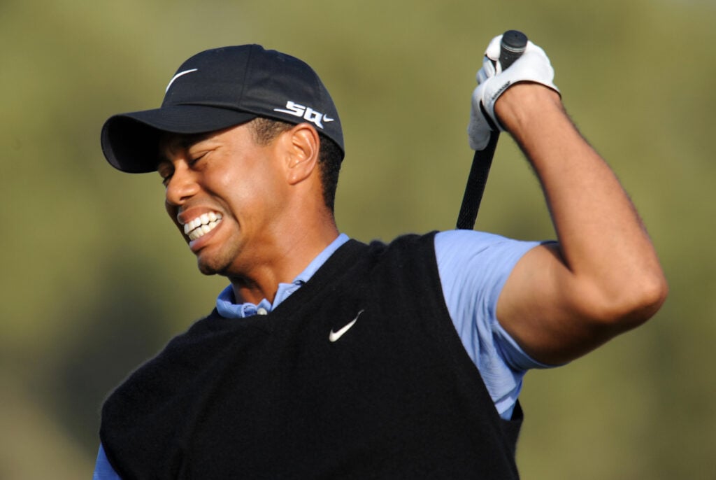 Tiger Woods in pain after hitting a shot during the third round of the US Open