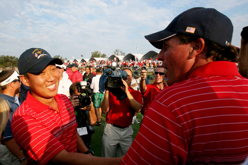 Anthony Kim and Phil Mickelson celebrate USA winning the 2008 Ryder Cup