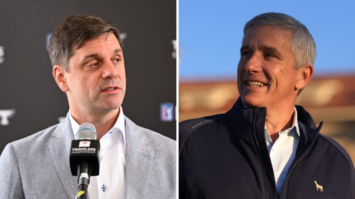 Split image of Brian Rolapp and Jay Monahan