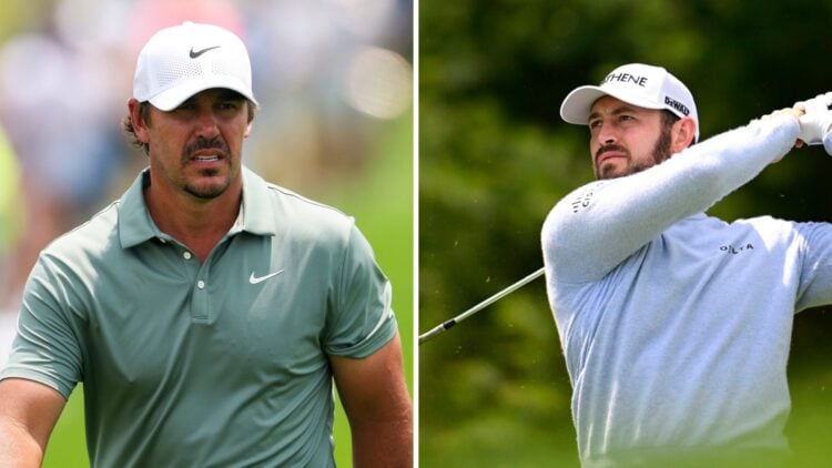 Brooks Koepka in action at the US Open in 2025 / Patrick Cantlay hits an iron shot in round two of The Travelers