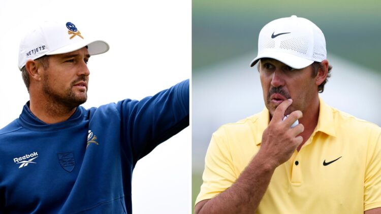 Bryson DeChambeau on the driving range at Royal Portrush ahead of The Open Championship / Brooks Koepka looks bemused at Oakmont during the second ...