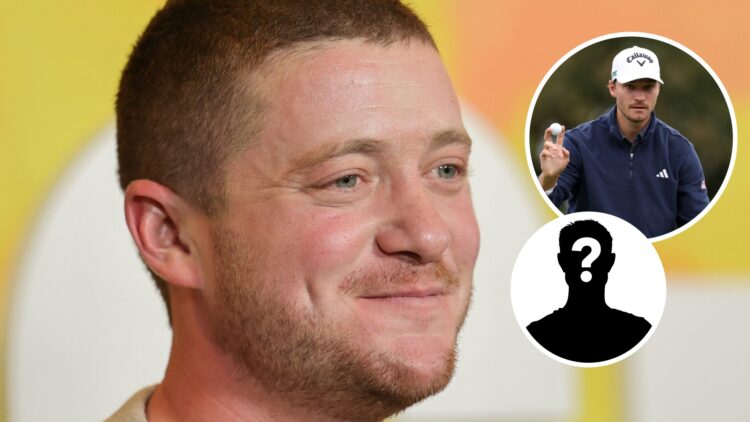 Golf journalist Dan Rapaport. Inset, Rasmus Hojgaard and mystery player graphic.