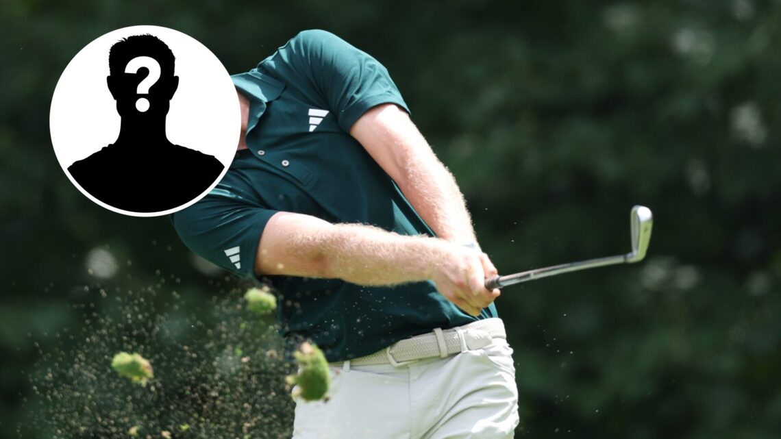Daniel Berger plays a shot at the 2025 BMW Championship, inset mystery player