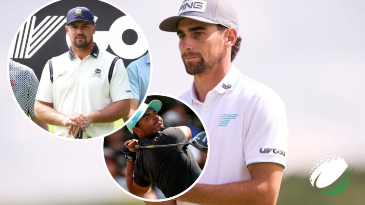 Joaquin Niemann playing golf in 2025 with overlays of both Bryson DeChambeau and Sebastian Munoz