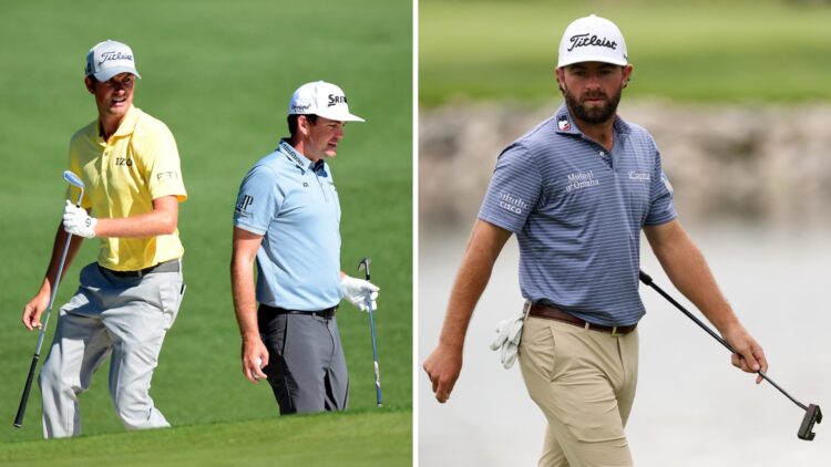 Webb Simpson and Keegan Bradley at The Masters in 2016 / Cameron Young in action at the Rocket Mortgage Classic in 2024