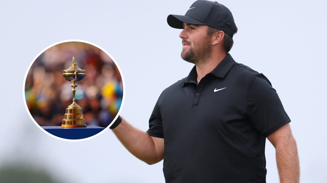 Chris Gotterup celebrates winning the Genesis Scottish Open, inset of the Ryder Cup trophy
