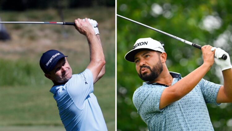 Justin Rose hits an approach shot during the opening round of the FedEx St. Jude Championship / J. J. Spaun tees off on the second hole prior to th...