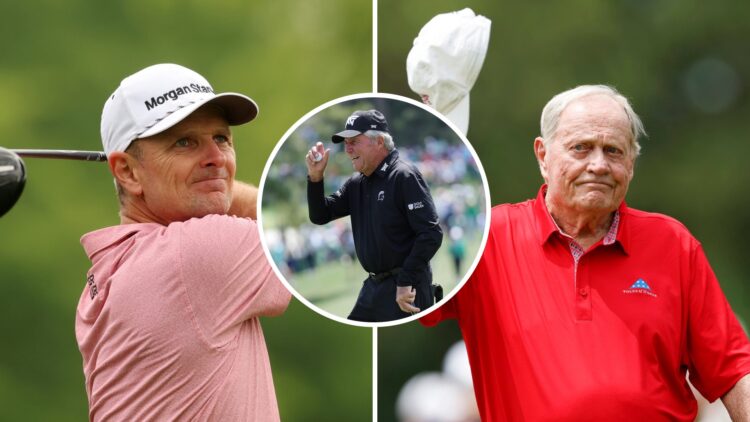 Split image of Justin Rose and Jack Nicklaus, inset of Gary Player
