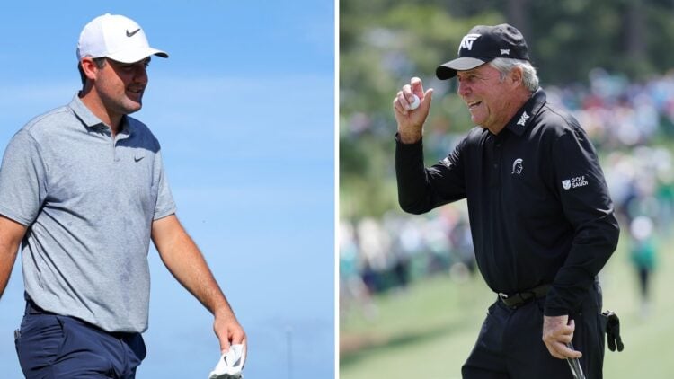 Scottie Scheffler alongside Jordan Spieth during round two of The Sentry in 2024 / Gary Player during the par three contest at The Masters