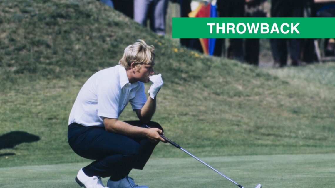 Jack Nicklaus lines up a putt during the 1971 Open Championship