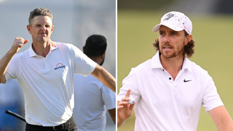 Justin Rose celebrates on the 18th green at TPC Southwind during a playoff with J.J. Spaun at the FedEx St. Jude Championship / Tommy Fleetwood in ...