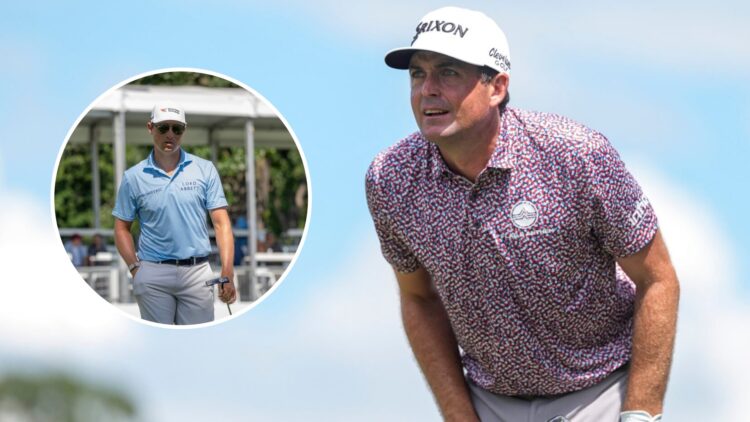 Keegan Bradley looks on during the 2025 Tour Championship, inset Ben Griffin looks on during the 2025 Rocket Mortgage Classic