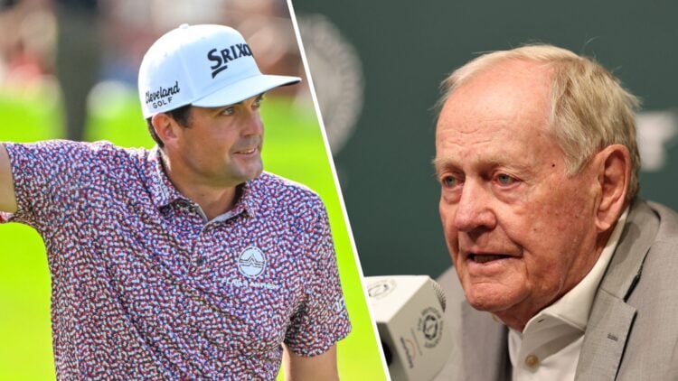 Keegan Bradley acknowledges the crowd on the final hole during the last round at the Tour Championship / Jack Nicklaus addresses the media ahead of...