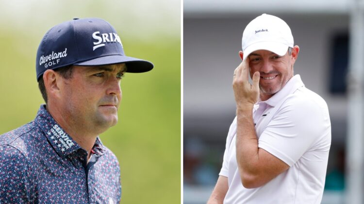 Keegan Bradley in action at the Memorial Tournament presented by Workday 2025 - Final Round / Rory McIlroy reacts to missing a putt during the fina...
