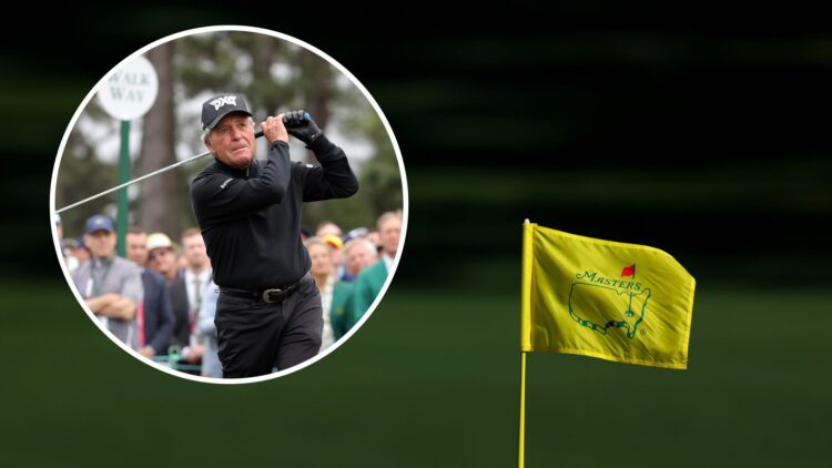 A general view of the second hole flag during the second round of the 2024 Masters Tournament at Augusta National Golf Club / Gary Player hitting t...