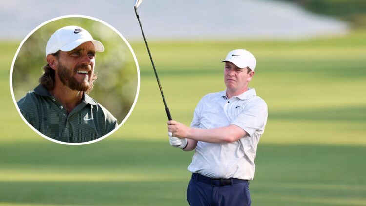 Tommy Fleetwood in action on the 18th hole during the third round of the FedEx St. Jude Championship in 2025 / Robert MacIntyre at the DP World Tou...