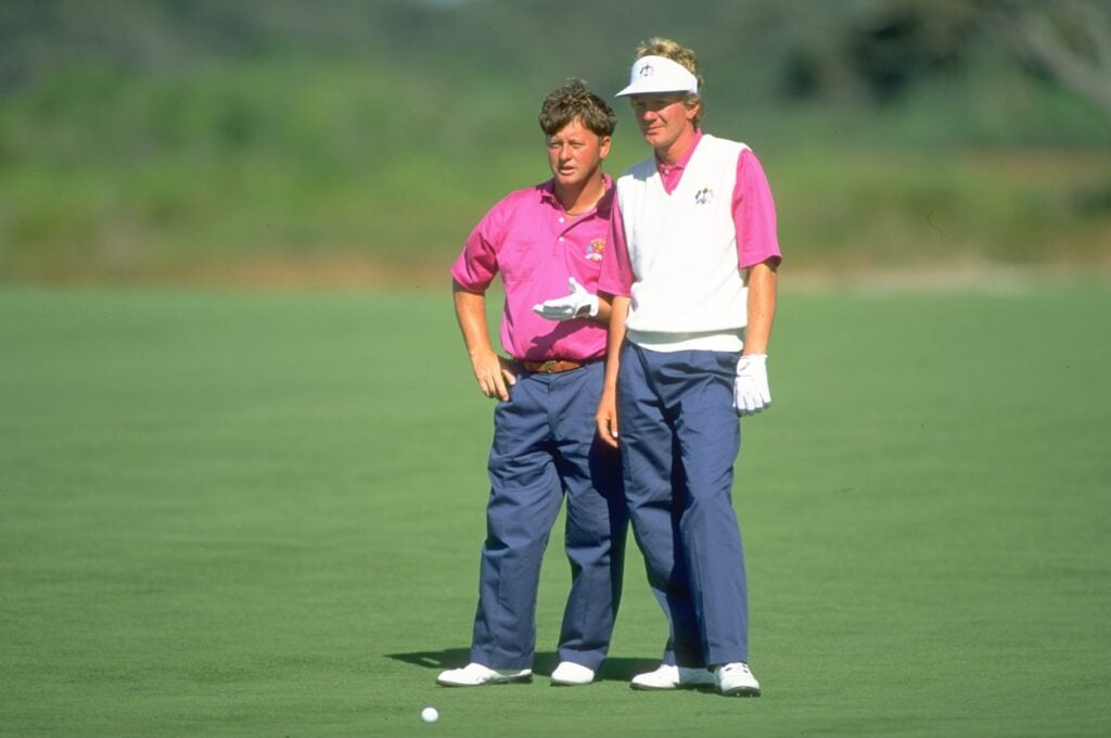 Ian Woosnam and Paul Broadhurst during their match on the second day of the 1991 Ryder Cup
