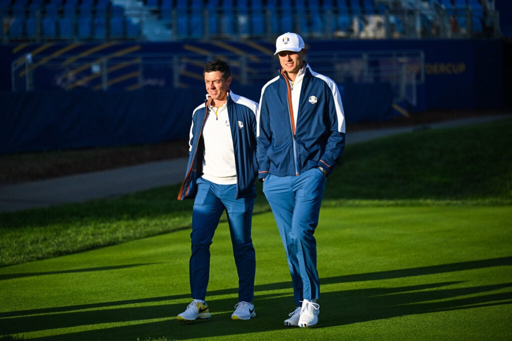 Rory McIlroy and Ludvig Aberg at Marco Simone ahead of the 2023 Ryder Cup