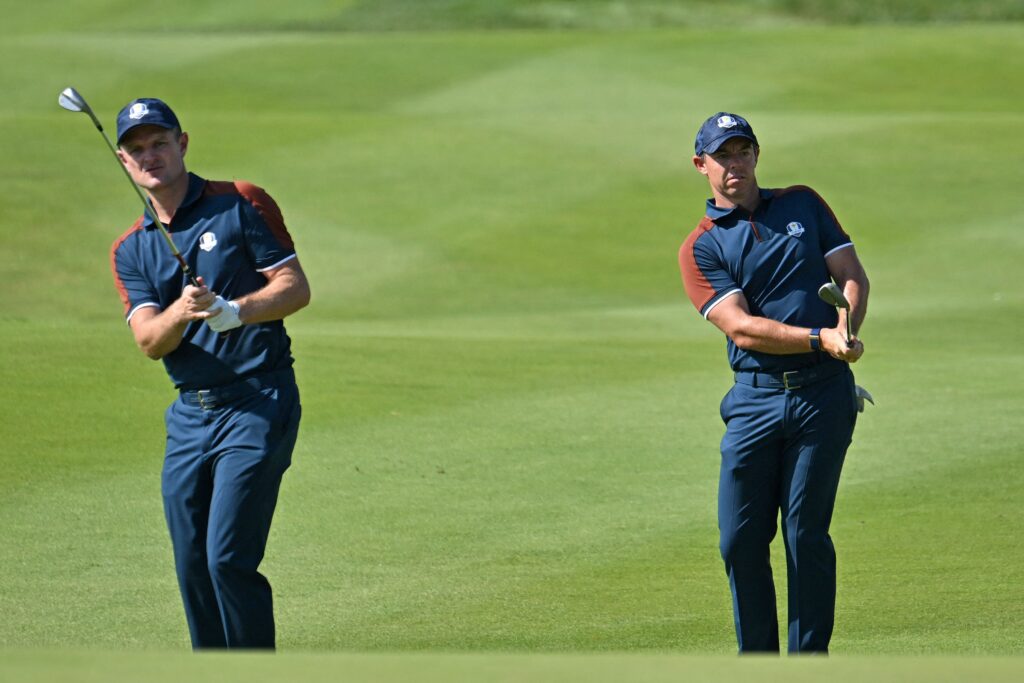 Rory McIlroy and Justin Rose in practice ahead of the 2023 Ryder Cup