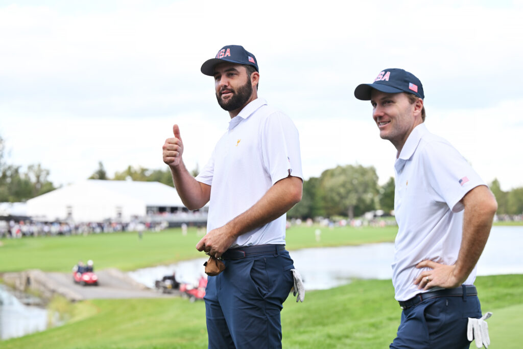 Scottie Scheffler and Russell Henley during the first day of the 2024 Presidents Cup