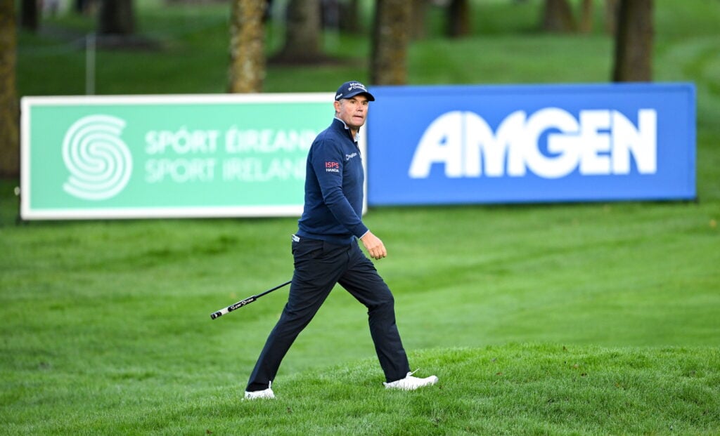 Padraig Harrington of Ireland walks accross the fairway on the 10th hole during day one of the Amgen Irish Open Golf Championship 2025