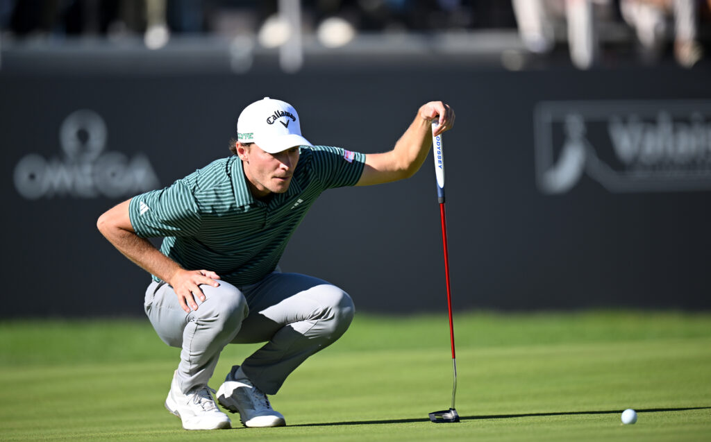 Rasmus Hojgaard lines up a putt during the final round of the Omega European Masters