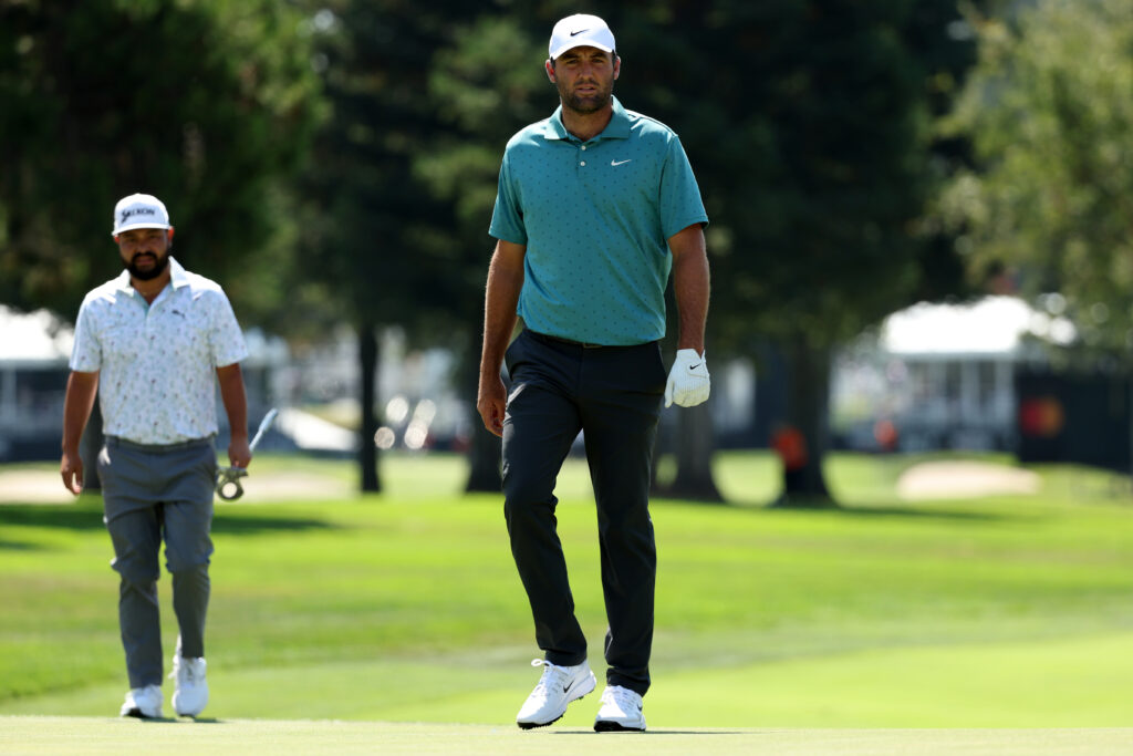Scottie Scheffler and J.J. Spaun walk down the fairways at the Procore Championship