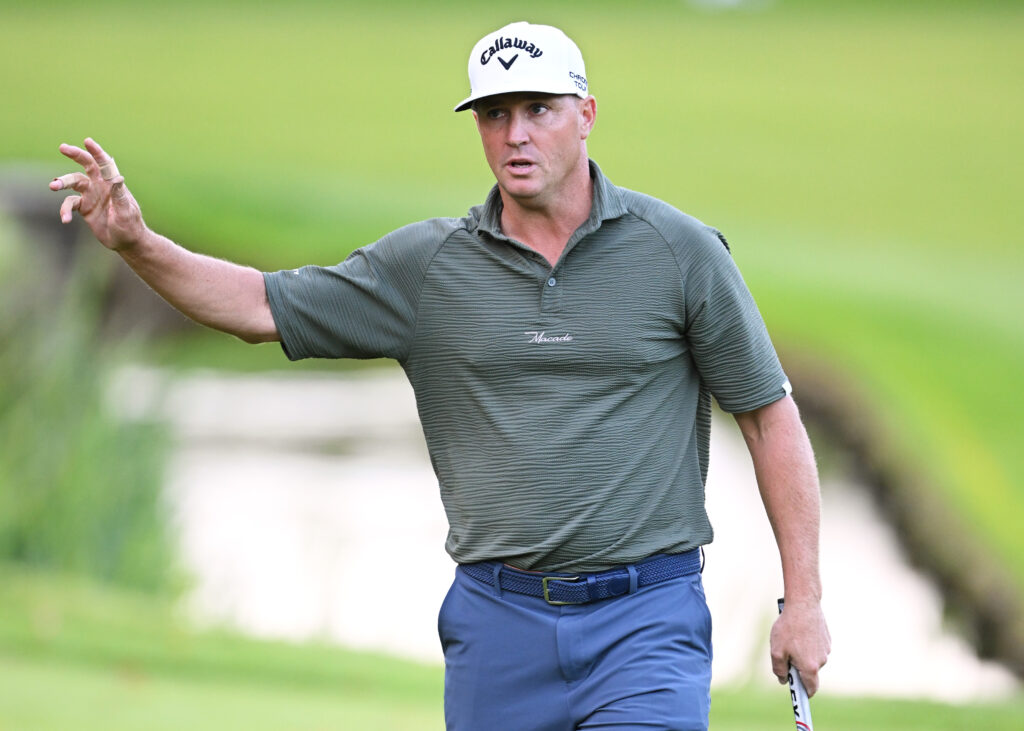 Alex Noren acknowledges the crowd during the third round of the BMW PGA Championship at Wentworth