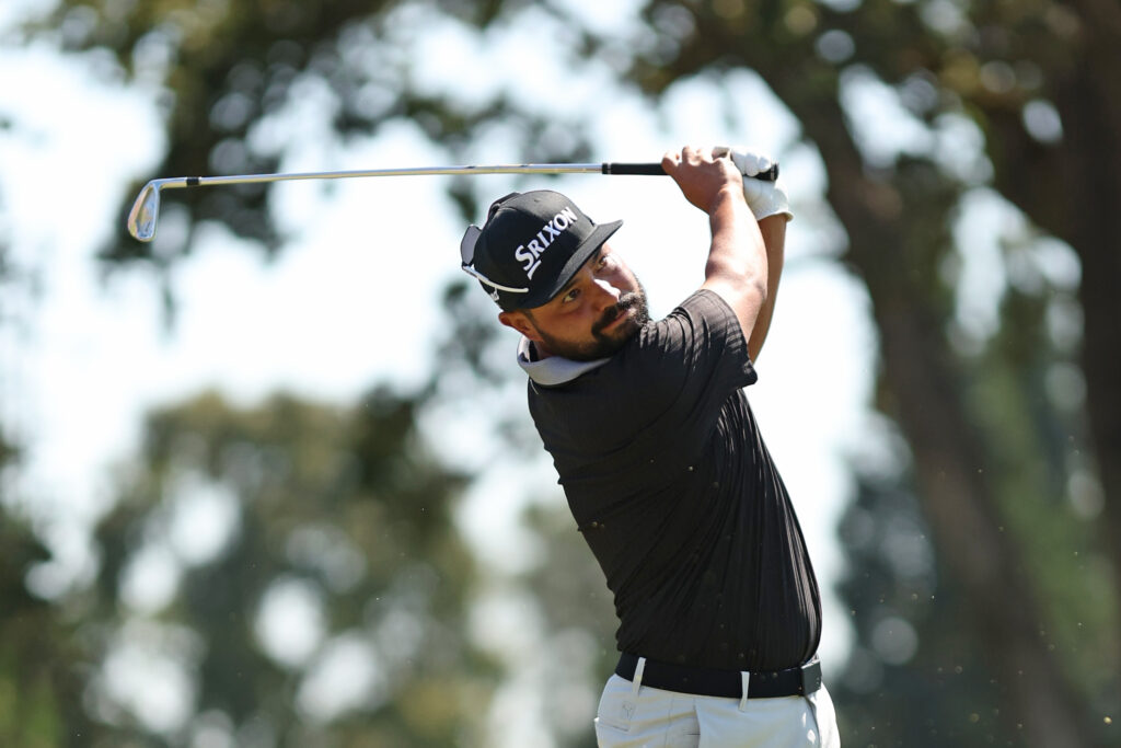 J.J. Spaun hits his tee shot during the third round of the Procore Championship