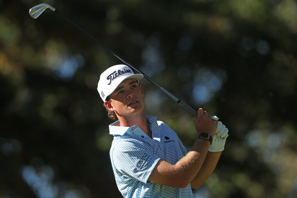 Jackson Koivun hits his tee shot during the final round of the Procore Championship at Silverado