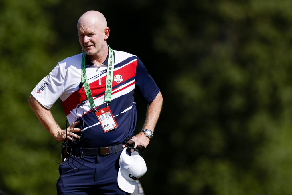 Brandt Snedeker, Vice Captain of Team United States looks on during a practice round prior to the Ryder Cup 2025