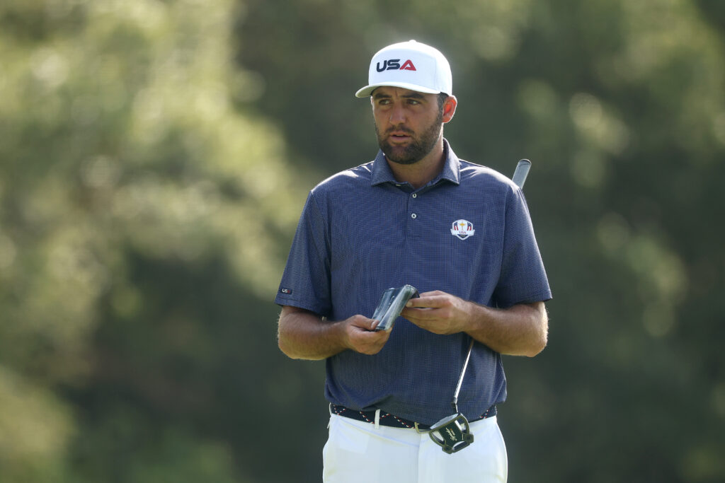 Scottie Scheffler during a practice round ahead of the Ryder Cup at Bethpage