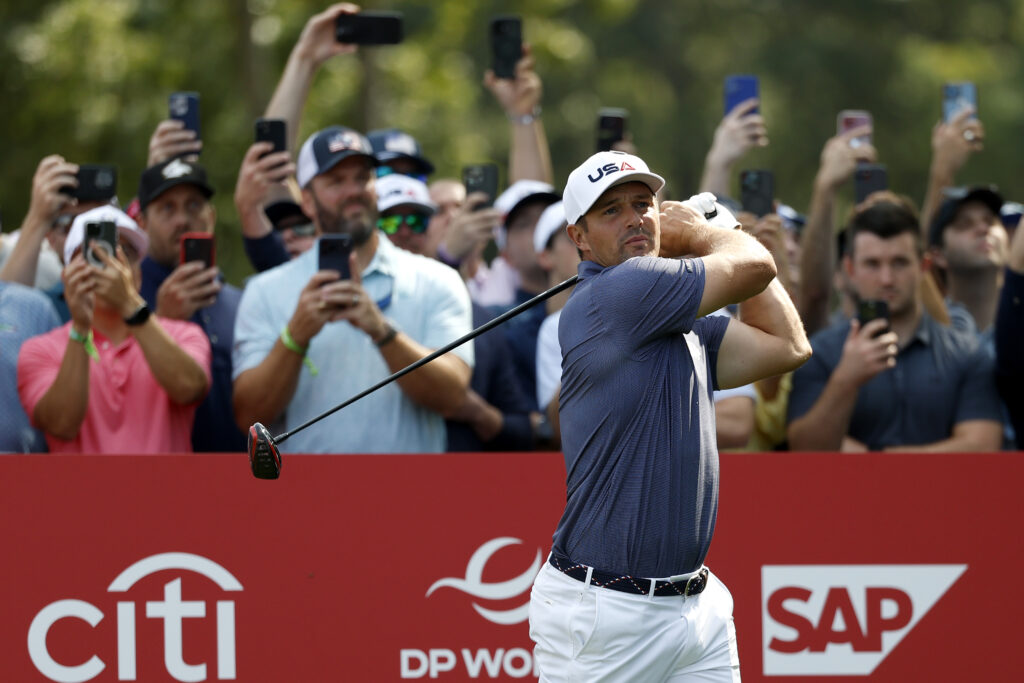 Bryson DeChambeau of Team United States plays his shot in a practice round prior to the Ryder Cup 2025