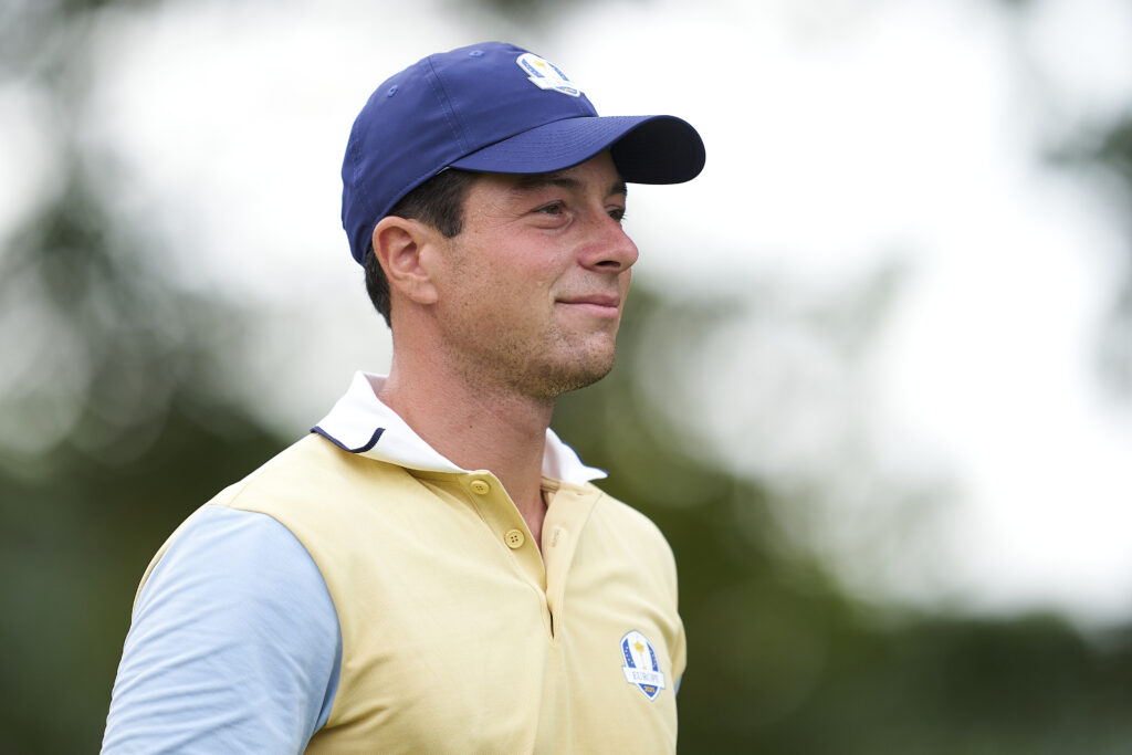 Viktor Hovland of Team Europe is seen walking across the twelfth hole prior to the Ryder Cup at Bethpage Black