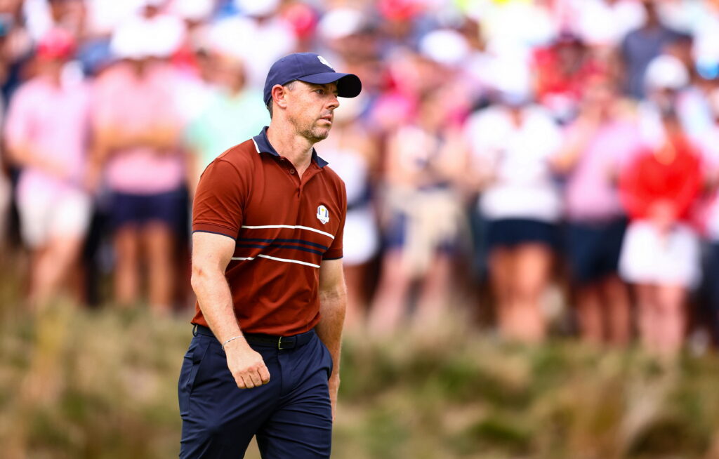 Rory McIlroy looks dejected during the Saturday afternoon session at the Ryder Cup