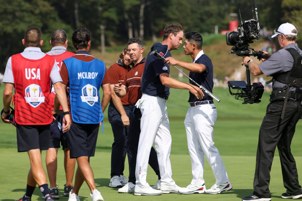 Harris English and Collin Morikawa after losing at the Ryder Cup