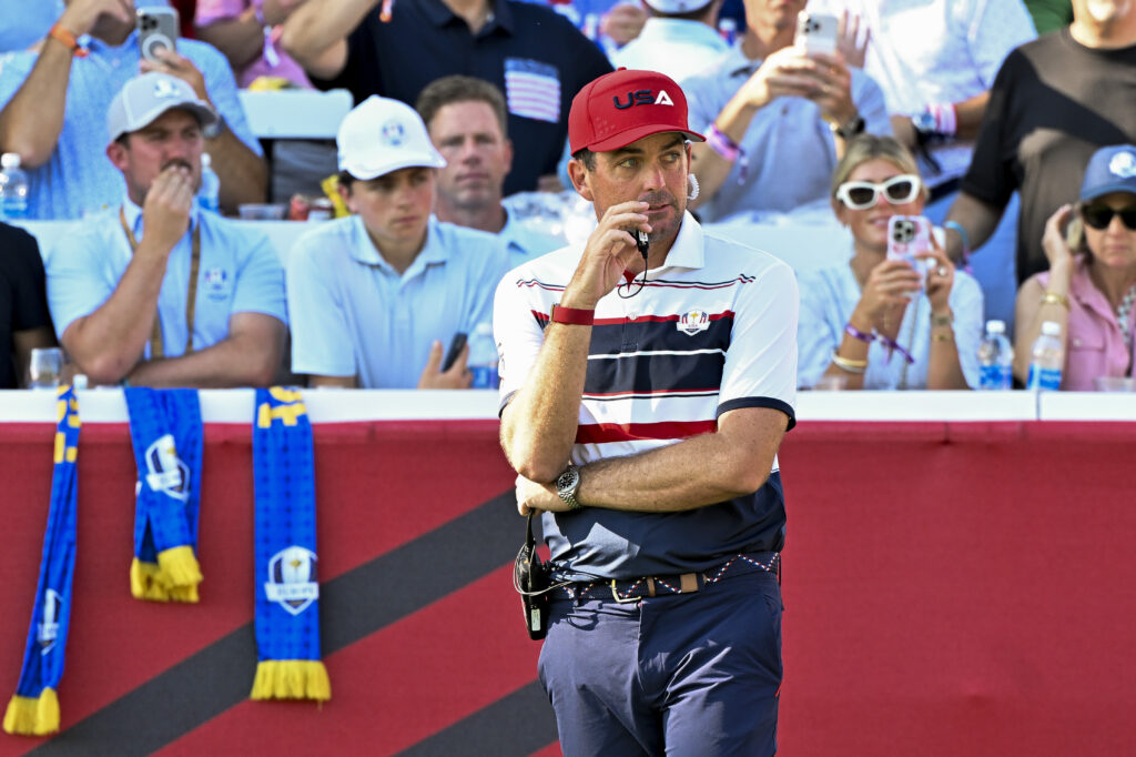 Captain Keegan Bradley of Team United States looks during the Sunday singles of the 2025 Ryder Cup.