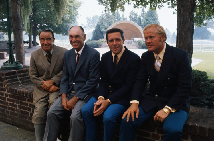 (Original Caption) Golfers and Grand Slam winners, left to right, Gene Sarazen, Ben Hogan, Gary Player and Jack Nicklaus pose before the opening of...