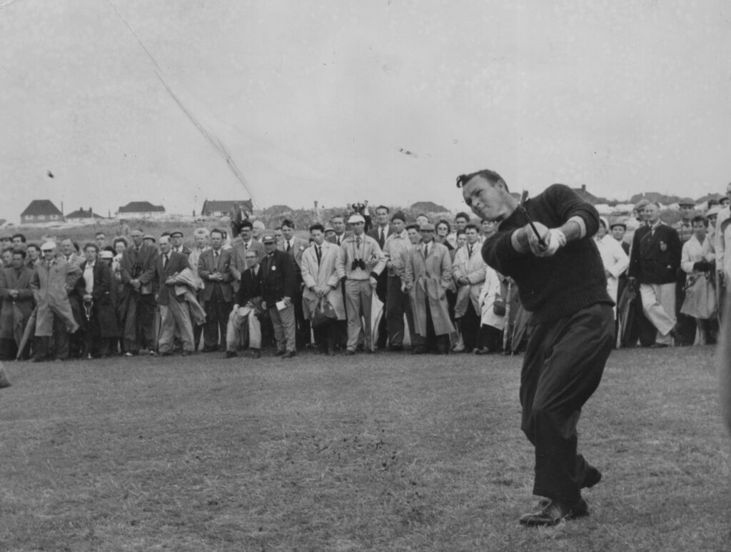 Arnold Palmer hits a shot during the 1961 Open Championship