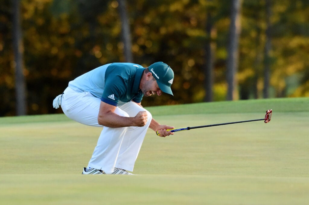 Sergio García celebrates the putt to win the 2017 Masters