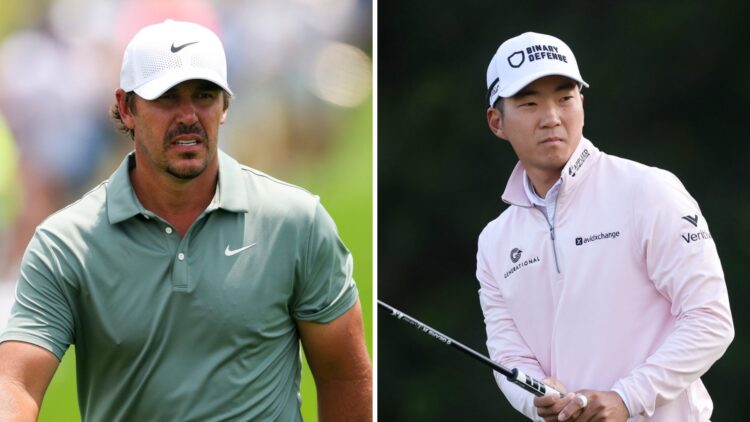 Brooks Koepka in action at the US Open in 2025 / Michael Kim in action at The Masters in 2025