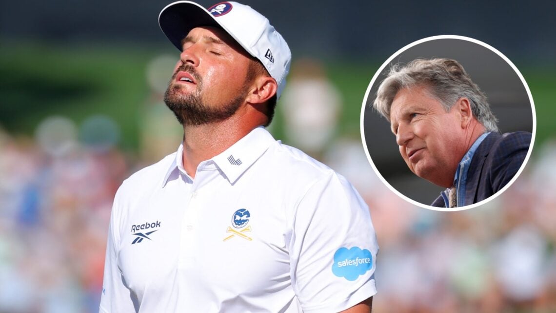 Bryson DeChambeau during the PGA Championship, inset of Brandel Chamblee