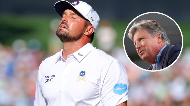 Bryson DeChambeau during the PGA Championship, inset of Brandel Chamblee