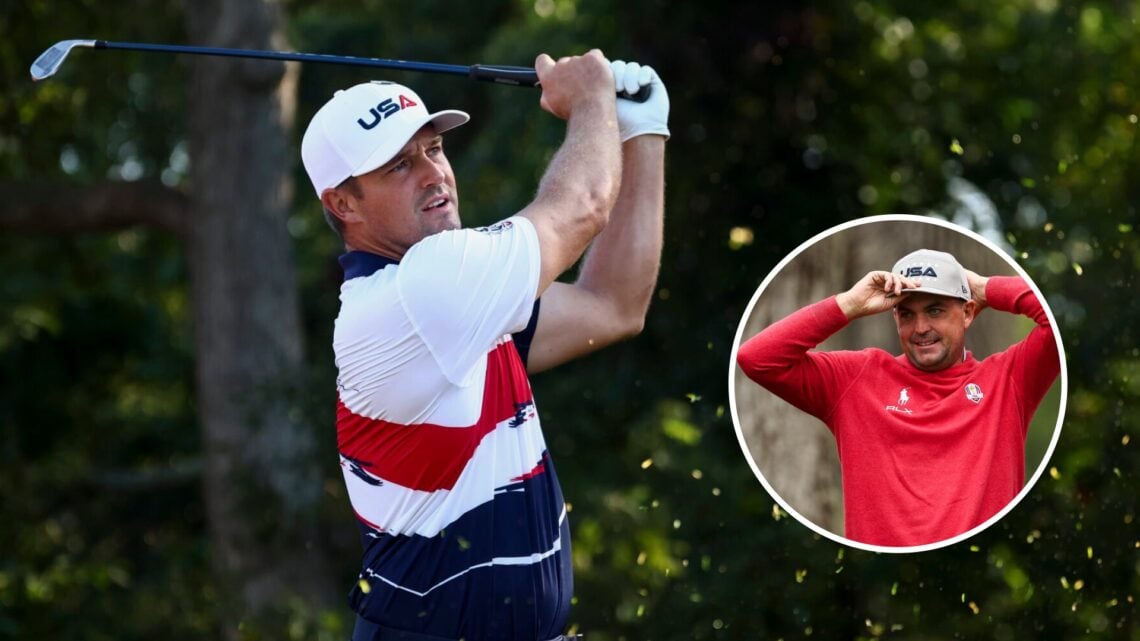 Bryson DeChambeau practices ahead of the 2025 Ryder Cup, inset Keegan Bradley looks on ahead of the 2025 Procore Championship