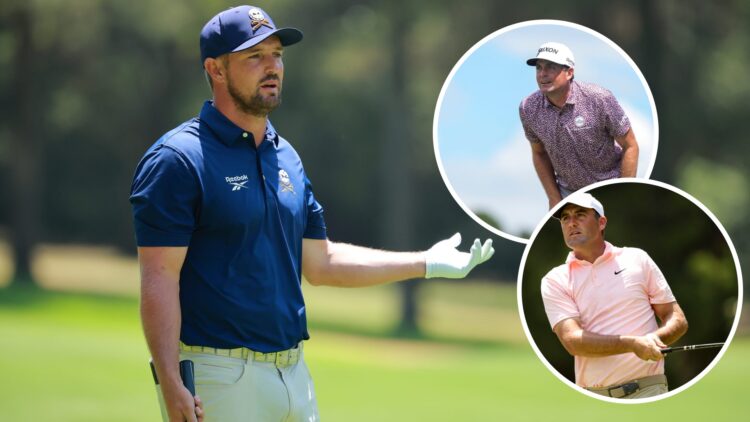 Bryson DeChambeau in action during LIV Golf Mexico / Scottie Scheffler hitting a tee shot in round one of the FedEx St Jude Championship / Keegan B...
