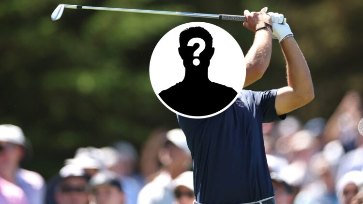 Jackson Koivun plays at the 2025 Walker Cup, inset mystery player