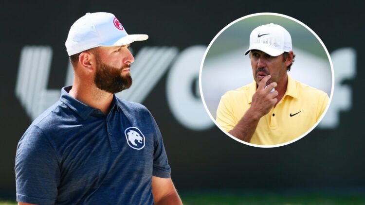 Jon Rahm in action at LIV Golf Mayakoba / Brooks Koepka looks bemused at Oakmont during the second round of the 2025 US Open