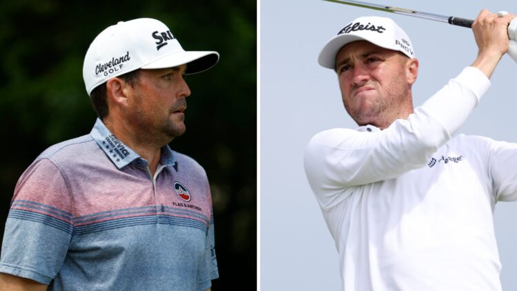 Keegan Bradley during the final round of the FedEx St. Jude Championship at TPC Southwind / Justin Thomas hits a tee shot during the final round of...